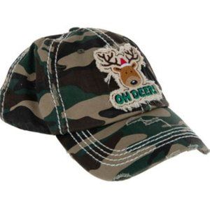 OH DEER Christmas Hat! Christmas Cap, Holiday Distressed Camouflage Hat